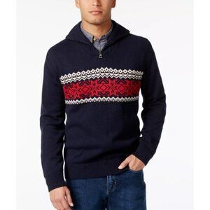 Weatherproof Vintage Men's Sweater XL Blue Fair Isle Quarter Zip Classic Fit NEW